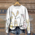 Comstylish Watercolor Bunny Print Casual Cozy Sweatshirt