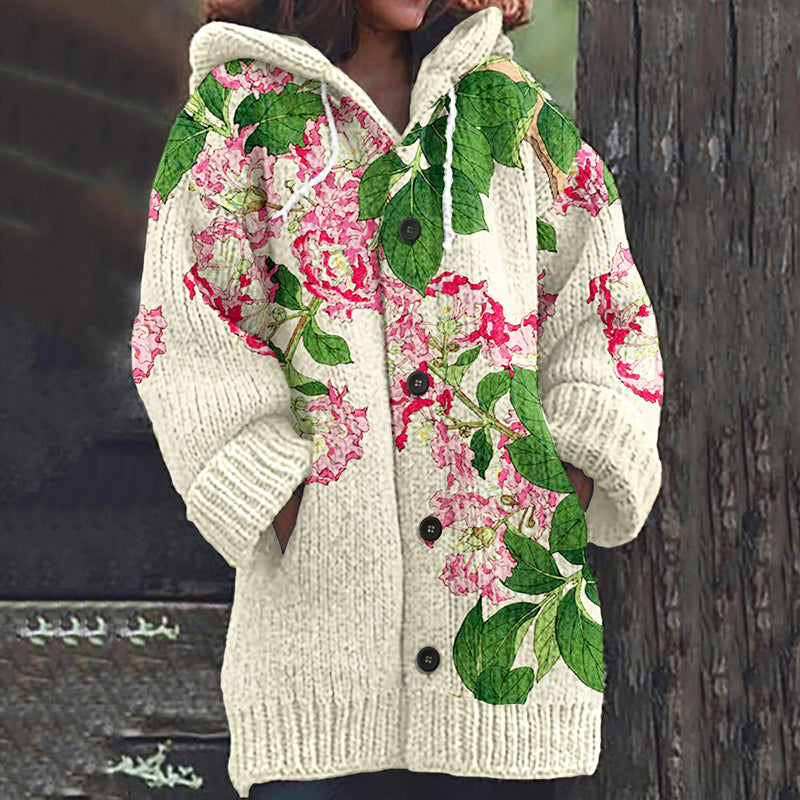 Pink Floral Art Women's Cardigan Sweater elevenforest