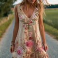 Women's Flower Embroidery Linen Sleeveless Short Skirt elevenforest