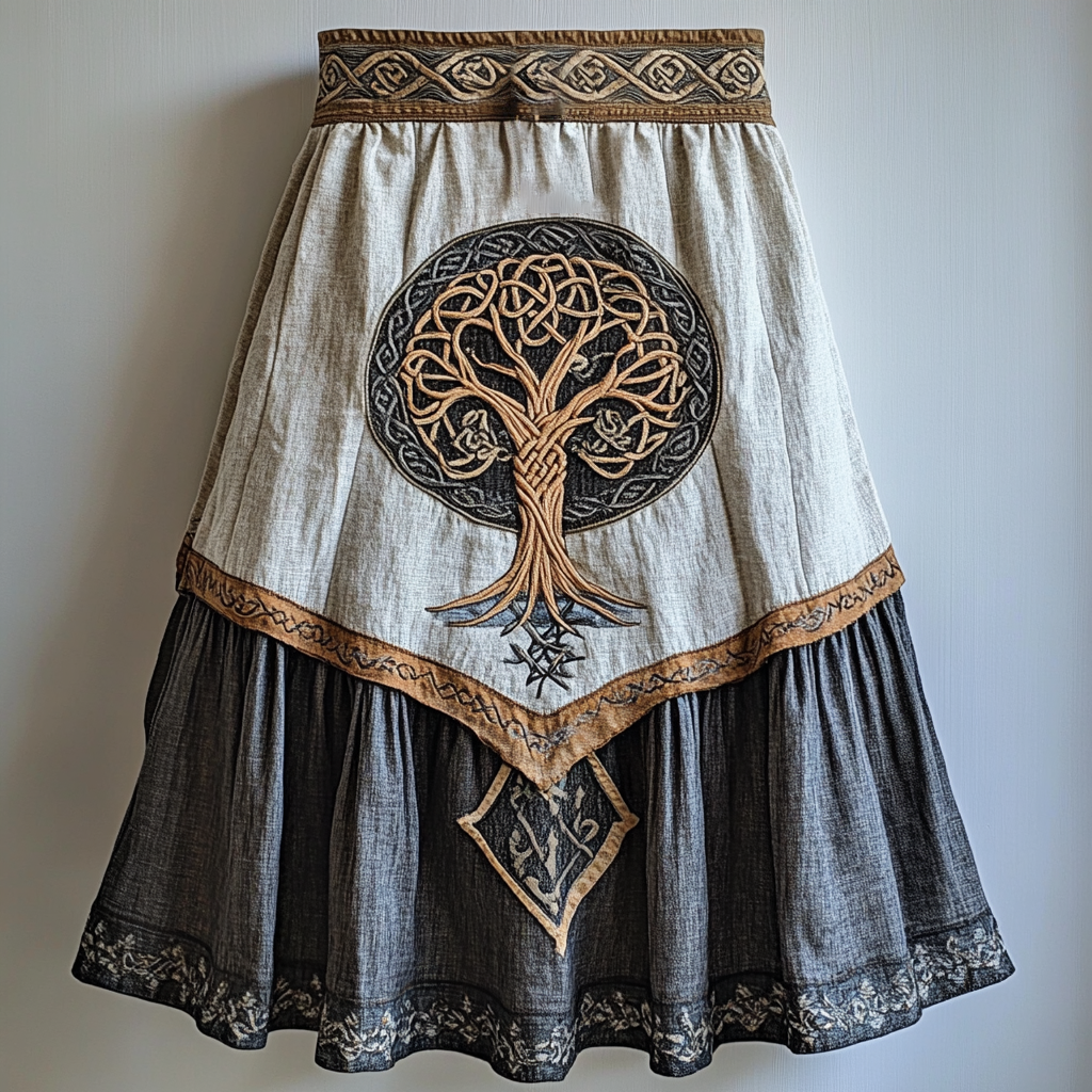 Women's Viking Celtic Knot Tree Of Life Art Linen Skirt elevenforest