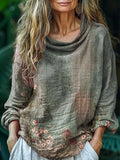 Women's Retro Ethnic Flower Art Print Casual Stacked Lapel Long Sleeve