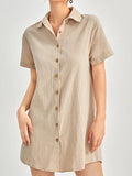 Women's Cotton Linen Lapel Loose Short Sleeve Dress