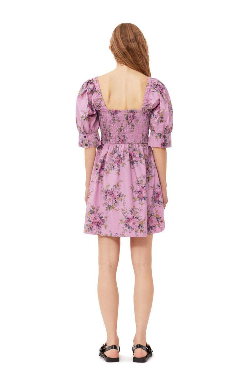 Puff Sleeve Square Collar Smocked Elastic Mini Dress