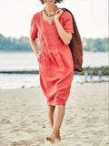 Women's Casual Cotton Linen Midi Skirt