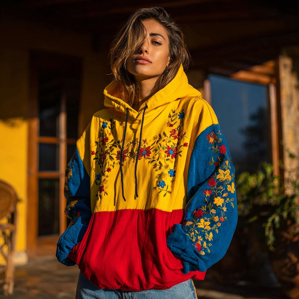 Women's Venezuelan Traditional Floral Pattern Casual Hoodie elevenforest