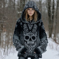 Women's Vintage Skull Gradient Art Knit Hooded Sweater elevenforest