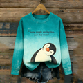Comstylish Nihilist Penguin Slogan Round-neck Long-sleeve T-shirt