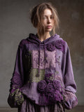 Vintage Purple Roses Lace Patchwork Hoodie elevenforest