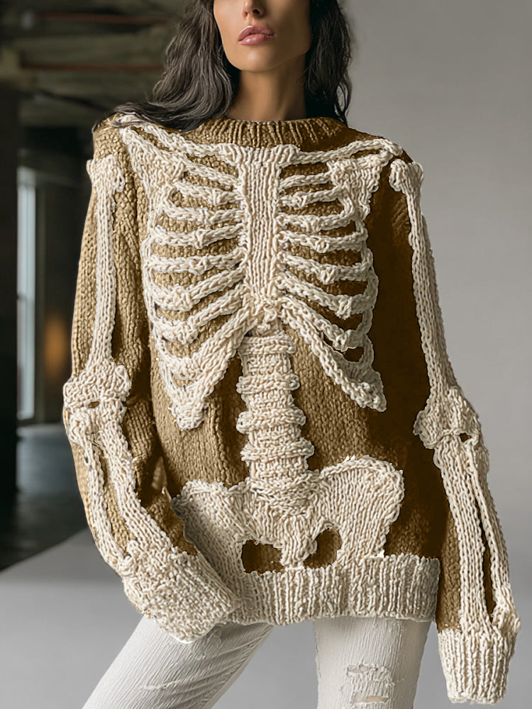 Women's Vintage Halloween Skull Embroidered Sweater artswardrobe