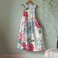 Vintage Floral Patchwork Art Linen Tank Midi Dress elevenforest