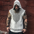Men's Vintage Viking Rune Print Linen Sleeveless Hoodie elevenforest