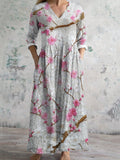 Plum Lace Floral Women's Linen Maxi Dress elevenforest