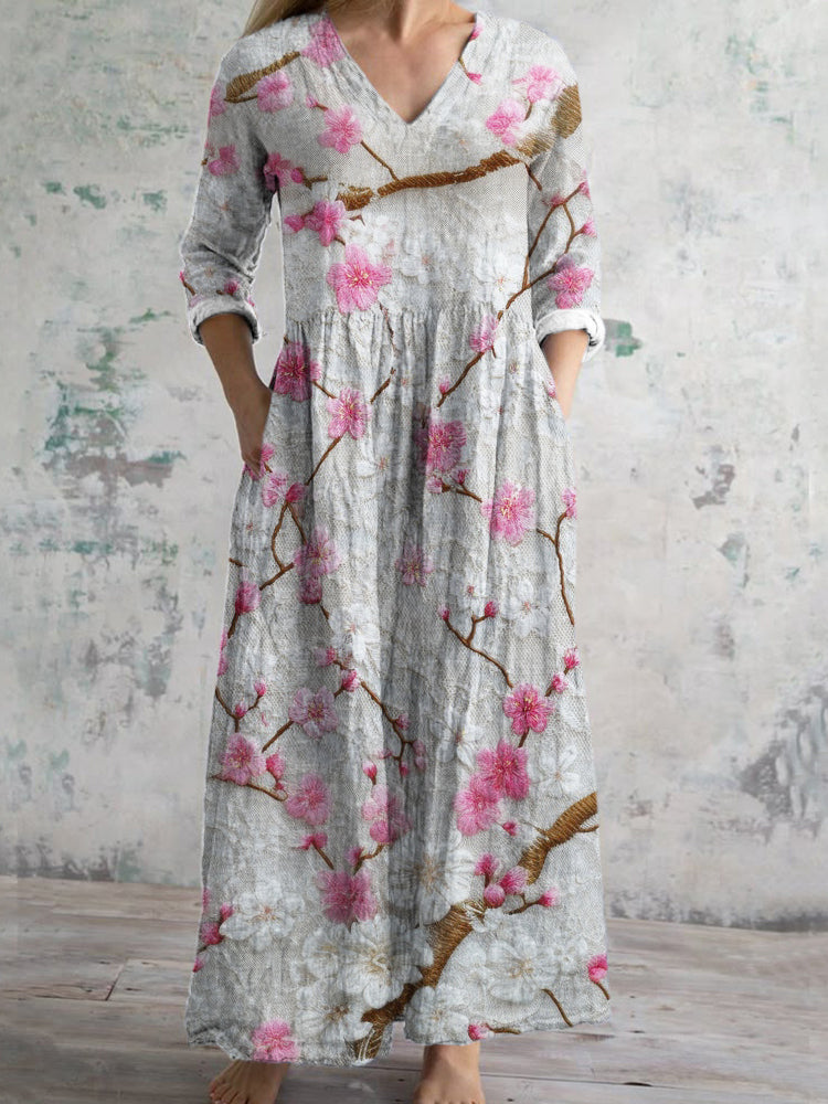 Plum Lace Floral Women's Linen Maxi Dress elevenforest