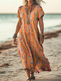 Women's Retro Ethnic Totem Print Pocket Cotton Dress