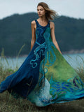 Ocean Octopus Gradient Art Women's Linen Vest Maxi Dress elevenforest