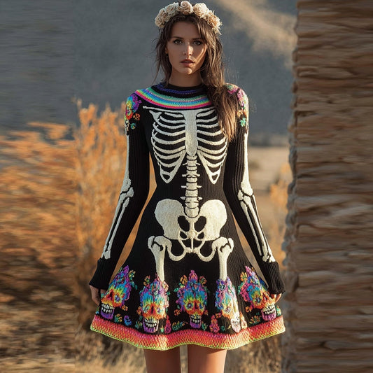 Comstylish Day Of The Dead Inspired Skeleton Art Cozy Sweater Dress