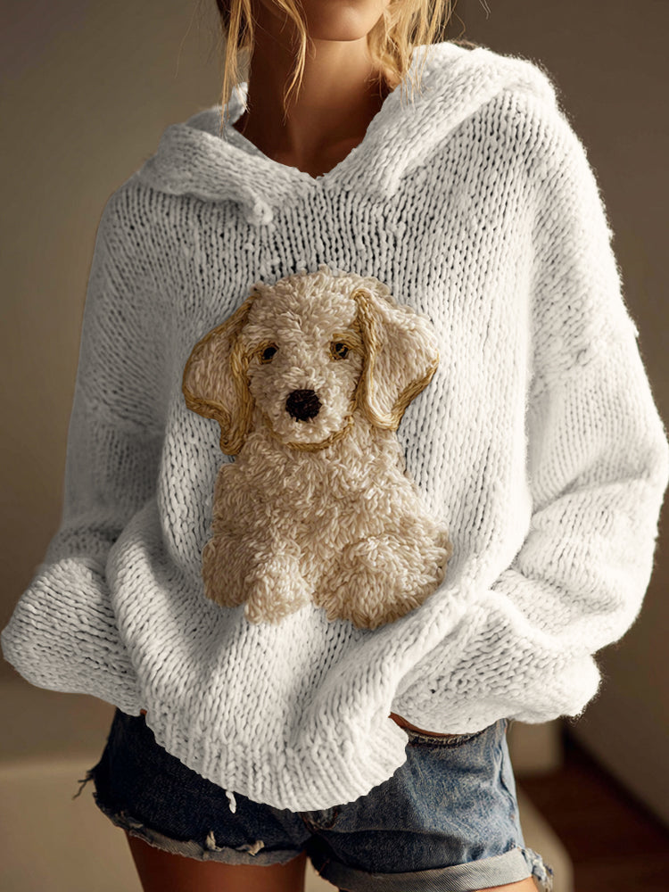 Classic Fuzzy Golden Retriever Dog Felt Cozy Knit Hooded Sweater elevenforest
