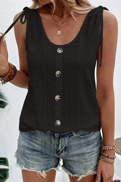 All About Spring Button Up Hollow Out Tank Top