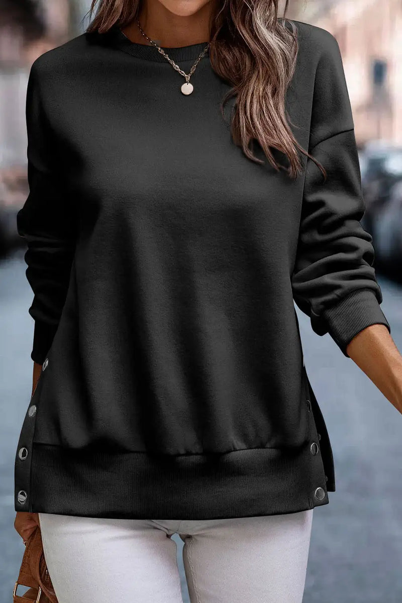 Black Snap Buttons Pullover Sweatshirt