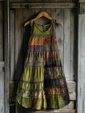 Women's Vintage Bohemian Floral Patch Sleeveless Dress elevenforest