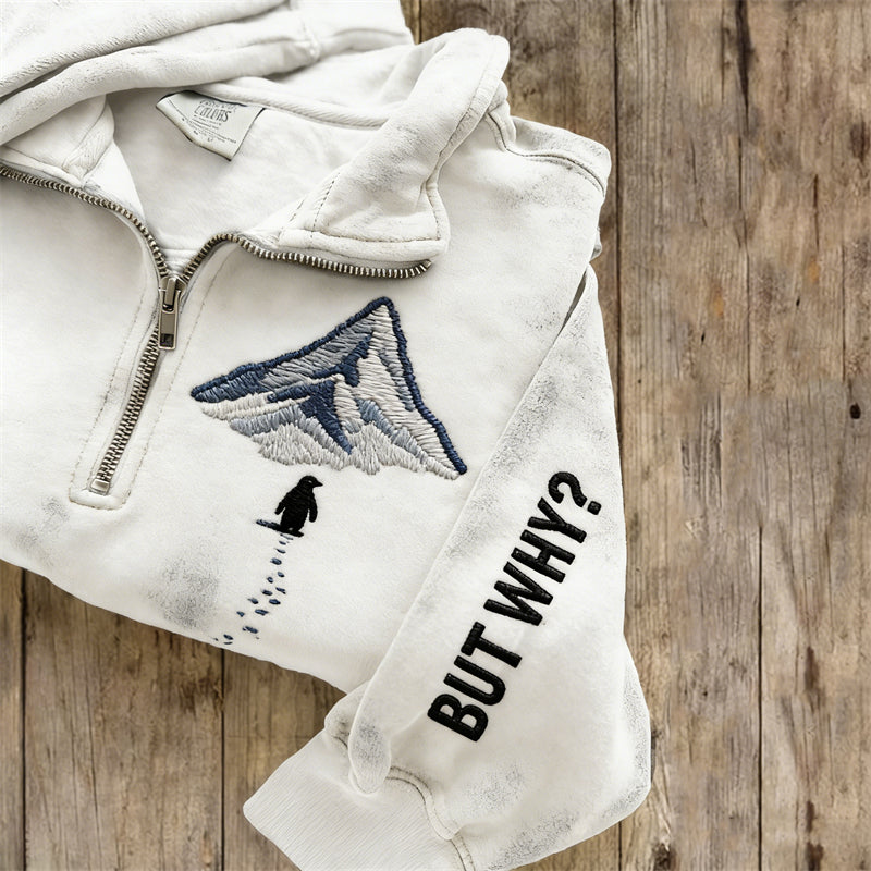 Comstylish Nihilism Penguin & Polar Mountain Zip Up Sweatshirt