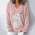 Vintage Butterfly And Cat Knitted V-Neck Sweater elevenforest