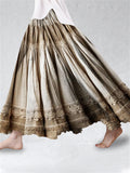 Vintage Boho Lace Linen Blend Flowy Wide Skirt elevenforest