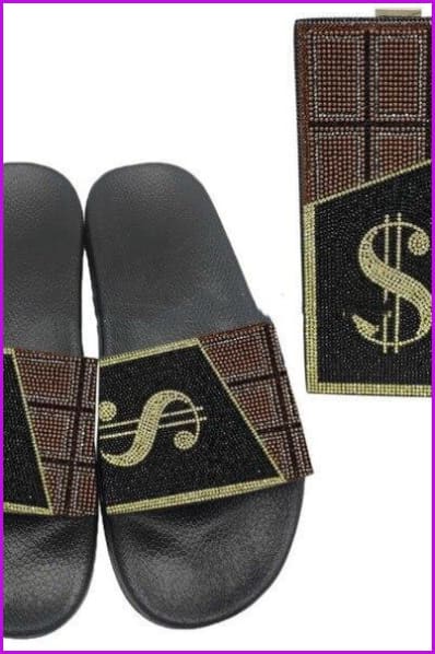 Rhinestone Dollars Slippers and Handbag/head Hoop F1709