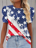 Comstylish Women's Independence Day Puff Sleeve Crew Neck Print T-shirt