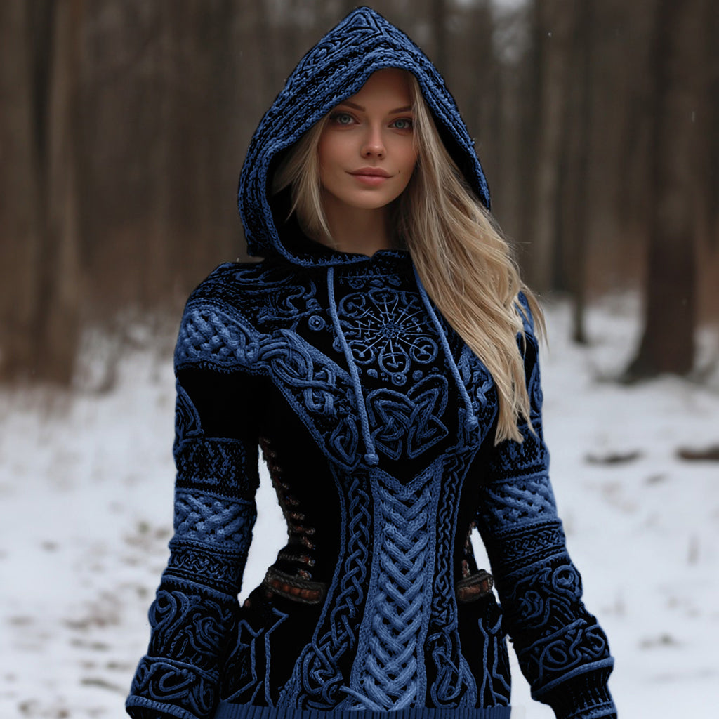 Women's Vintage Viking Celtic Knot Vegvisir Rune Knit Sweater artswardrobe