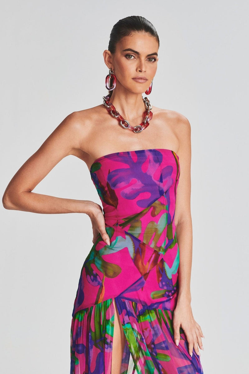 Tube Top Slit Backless Maxi Dress Hot Pink