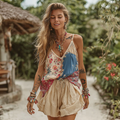 Women's Vintage Floral Patchwork Camisole Top elevenforest