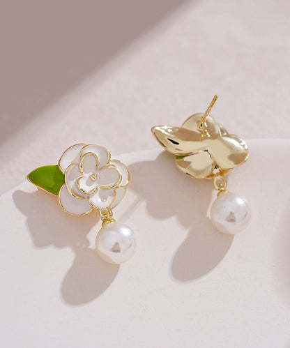 Diy White Sterling Silver Overgild Enamer Pearl Drop Earrings