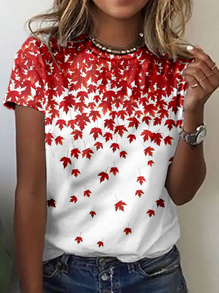 Comstylish Canadian Maple Leaf Prints Short Sleeve Cozy T Shirt