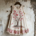 Women's Cherry Blossom Embroidery Lace Art Linen Tank elevenforest