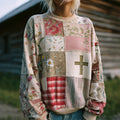 Women's Cross Floral Patchwork Art Cozy Sweatshirt elevenforest