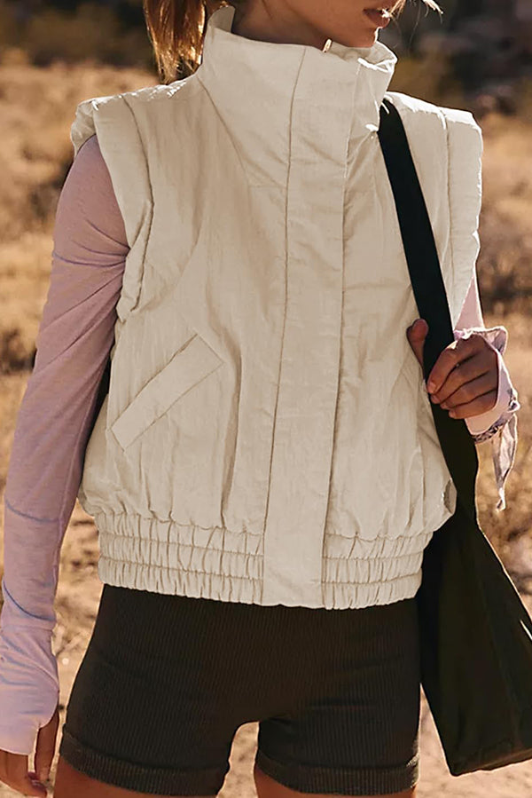 Versatile Stand Collar Button Sleeveless Loose Pocket Vest Jacket