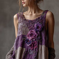 Vintage Purple Roses Boho Lace Patchwork Linen Tank Top elevenforest