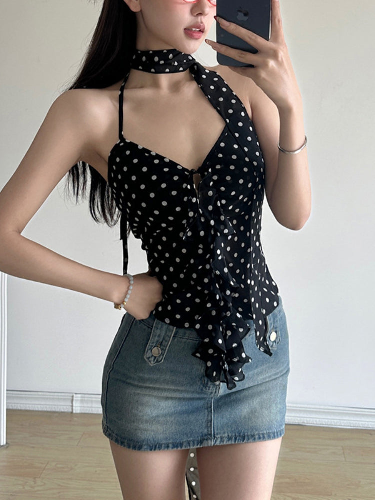 Taruxy Lace Up Drape See Through Crop Tops Print Slim Bandage Tank Top Hot Beach Backless Shirts