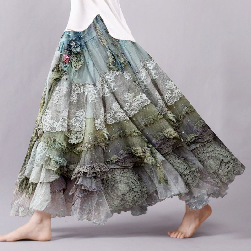 Vintage Boho Lace Flowy Wide Skirt elevenforest