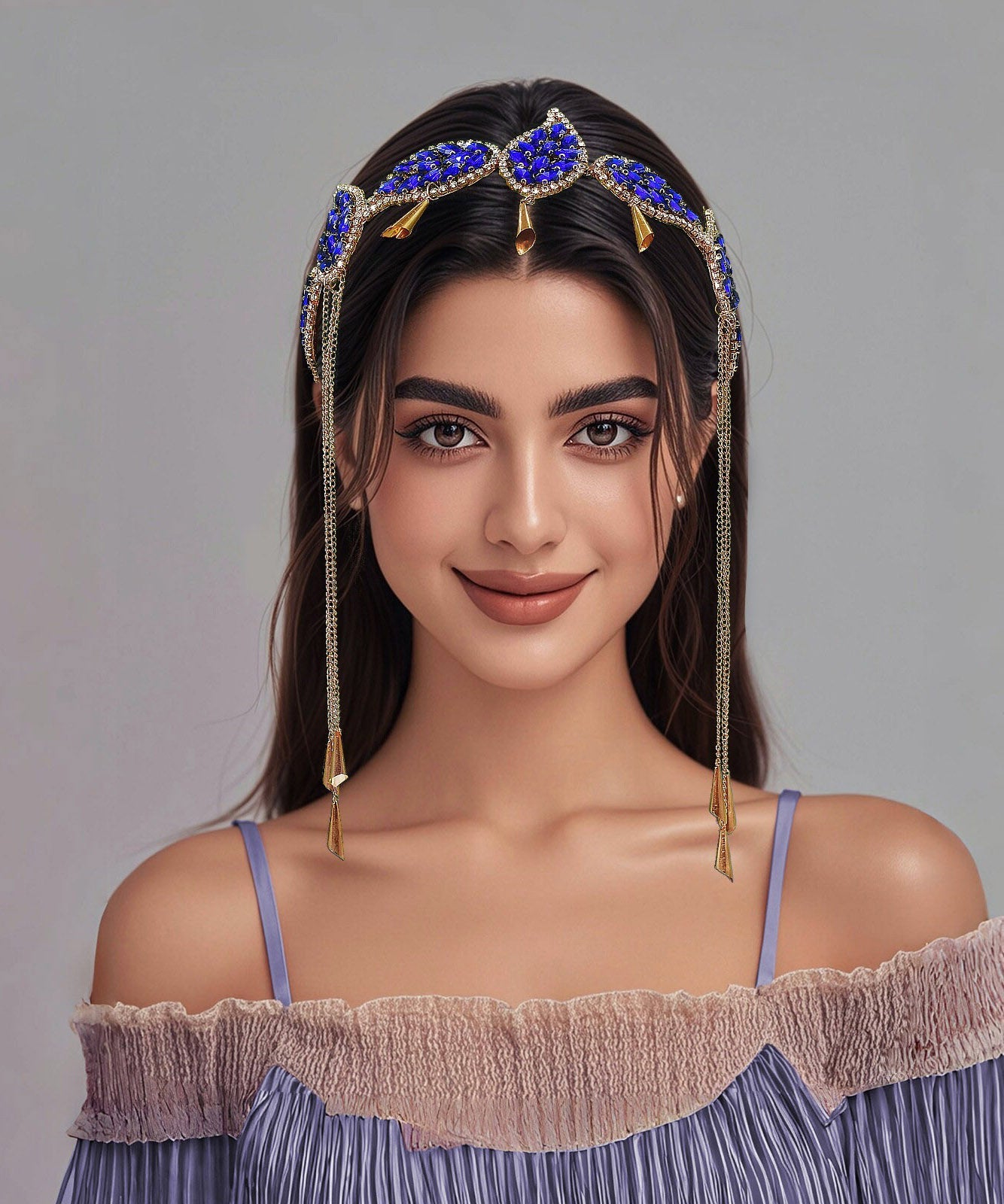 Art Blue Alloy Zircon Leaf Tasse Hairpiece