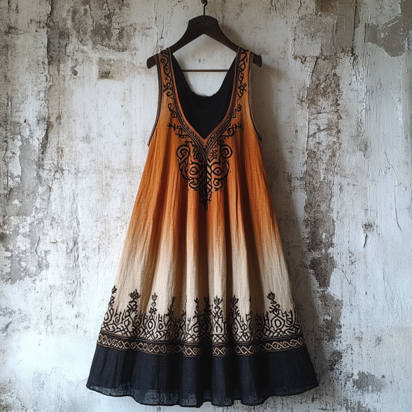 Vintage Tribal Celtic Knot Life Of Tree Patchwork Art Linen Tank Dress elevenforest