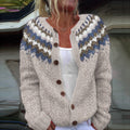 Retro Geometric Lines Knitted Button Down Cozy Sweater elevenforest