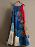 Vintage Flowers Embroidered Colorblock Linen Midi Dress elevenforest