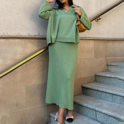 Charity® | Knitted set consisting of a loose sweater and long skirt