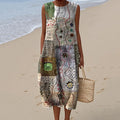 Vintage Loose Patchwork Art Linen Tank Dress elevenforest