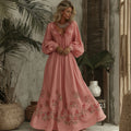 Elegant Rose Floral Pattern V-neck Long-sleeved Dress For Women elevenforest