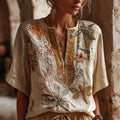 Bohemian Style Knitted Dragonfly Loose Short-sleeved V-neck Top