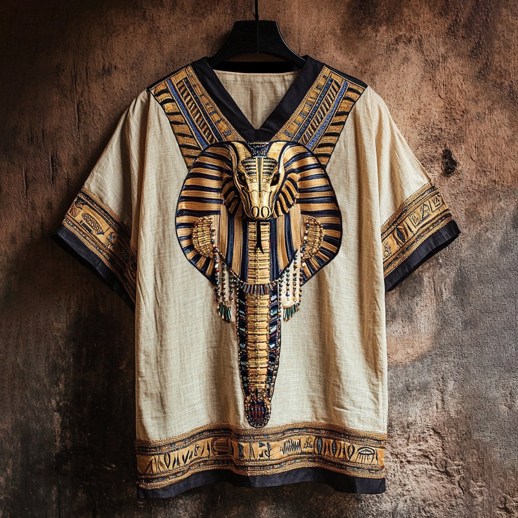Ancient Egyptian Uraeus Embroidered Art Linen Shirt elevenforest
