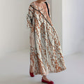 Women's Japanese Flower Art Print Crew Neck Loose Midi Dress elevenforest